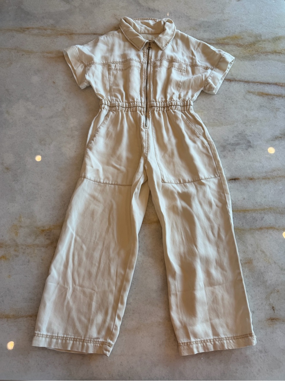 NWOT ZARA Kids Cream Short-Sleeve Zip Front One-Piece Jumpsuit - Sz 8/9